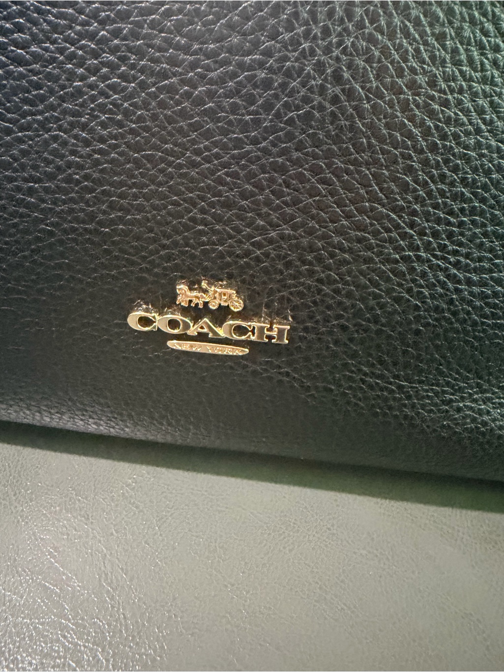Coach Black Pebbled Leather Tote With Gold Logo Accent
